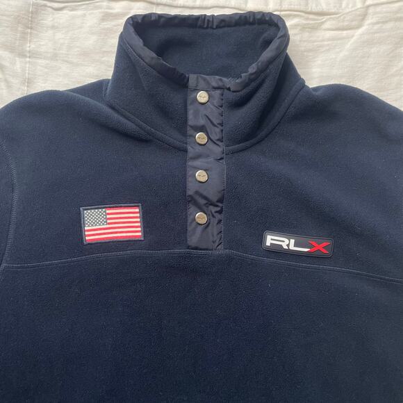 Ralph Lauren RLX Blue Fleece Sweatshirt Sz XL Men's 1/4 Zip Mock Neck Pockets - Picture 4 of 7